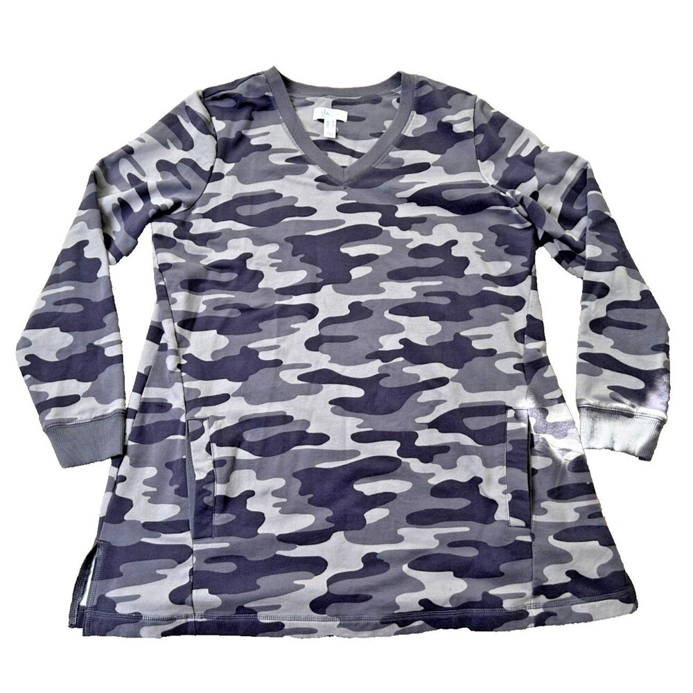 D Co Active Women's Camouflage Pullover Tunic Grey Medium with Pockets